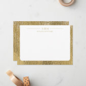 Luxury Gold Texture Lined Name Three Monogram ノートカード (正面/裏面インサイチュ)