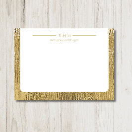 Luxury Gold Texture Lined Name Three Monogram ノートカード