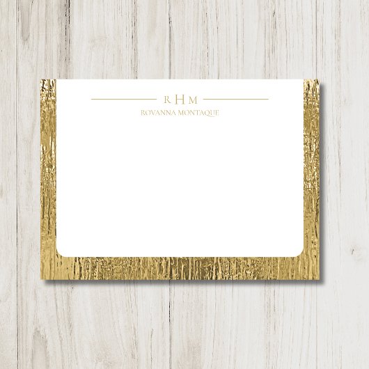 Luxury Gold Texture Lined Name Three Monogram ノートカード