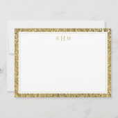 Luxury Gold Texture Two Border Three Monogram ノートカード (正面)