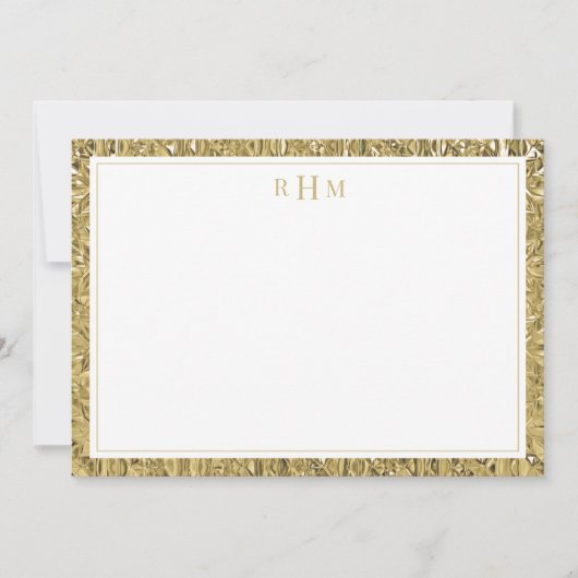 Luxury Gold Texture Two Border Three Monogram ノートカード (正面)