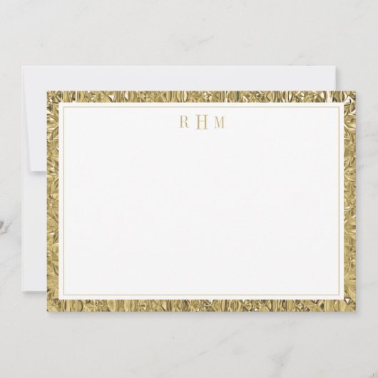 Luxury Gold Texture Two Border Three Monogram ノートカード (正面)