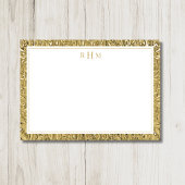 Luxury Gold Texture Two Border Three Monogram ノートカード