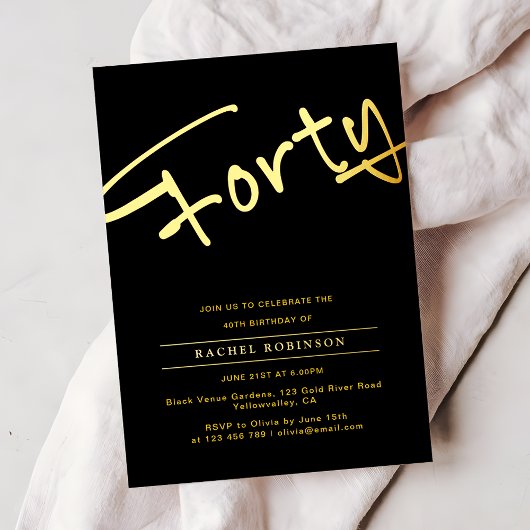 Luxury Gold Typography 40tH Birthday Party Real 箔招待状