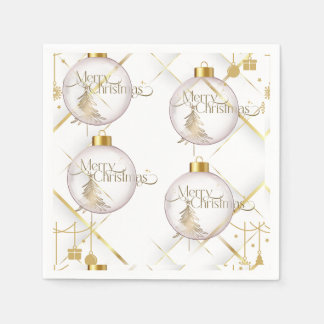 Luxury Gold & White Christmas Bauble スタンダードカクテルナプキン