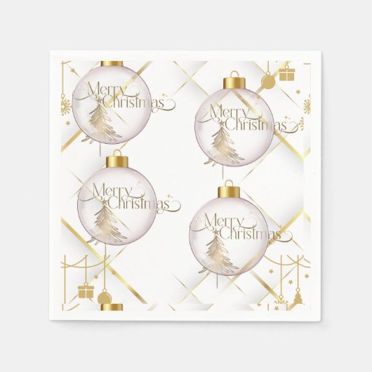 Luxury Gold & White Christmas Bauble スタンダードカクテルナプキン (正面)