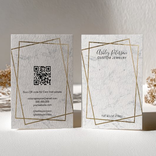 Luxury Gold White Marble QR code Earring Display 名刺