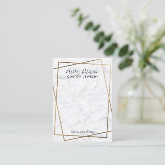 Luxury Gold White Marble QR code Earring Display 名刺 (スタンド正面)