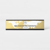 Luxury Gold World map travel agency with logo デスクネームプレート (正面)