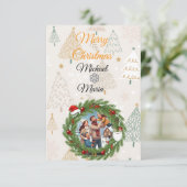 LUXURY Gold Wreath Photo Card | Holiday 2026 招待状 (スタンド正面)