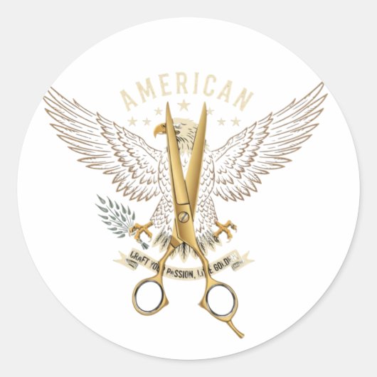 Luxury Golden Barber Scissors Eagle Wings Sticker ラウンドシール (正面)