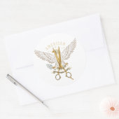 Luxury Golden Barber Scissors Eagle Wings Sticker ラウンドシール (封筒)