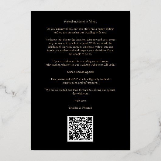 Luxury Golden Branches Frame Chic Photo Wedding 箔招待状 (裏面)