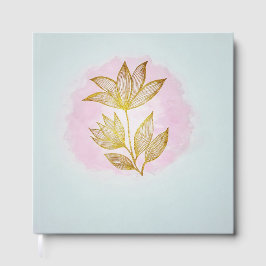 Luxury Golden Flower Pink Watercolor  ゲストブック