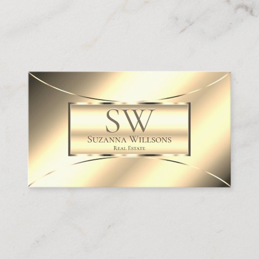 Luxury Golden Glamorous with Monogram and Photo 名刺 (正面)