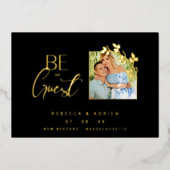 Luxury Golden Minimalist Branches Chic Photo 箔招待状 (正面)