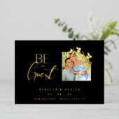 Luxury Golden Minimalist Branches Chic Photo 箔招待状 (立ち正面)