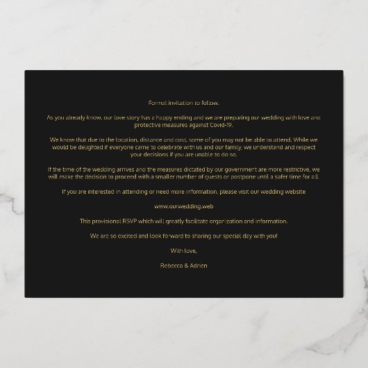 Luxury Golden Minimalist Branches Chic Photo 箔招待状 (裏面)