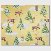 Luxury Golden Reindeer Christmas Tree Whimsical  ラッピングペーパー (フラット)
