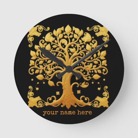 Luxury Golden Tree of Life ラウンド壁時計 (正面)