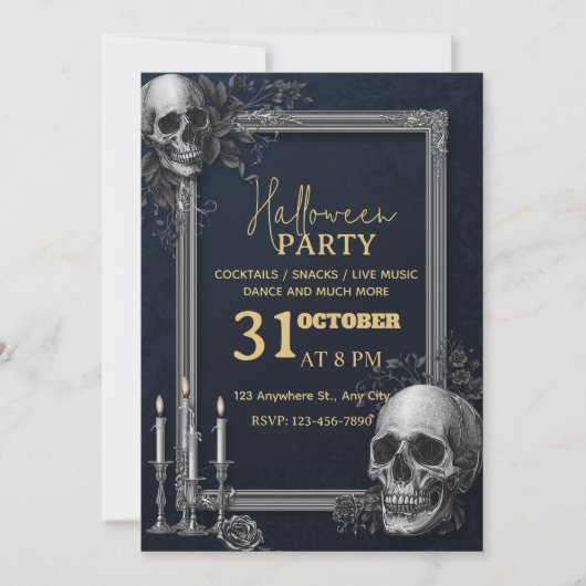 Luxury Gothic Halloween Party Invitation | Silver 招待状 (正面)
