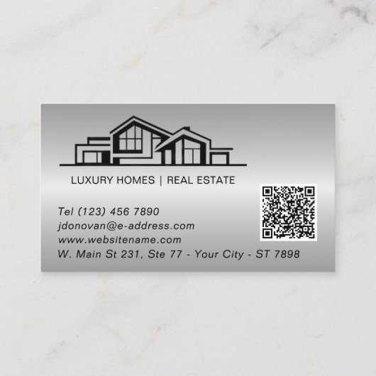 Luxury Gray Silver Real Estate Chic Professional 名刺 (裏面)