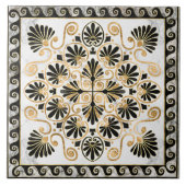 Luxury Greek Ornament Black and White Marble タイル (正面)