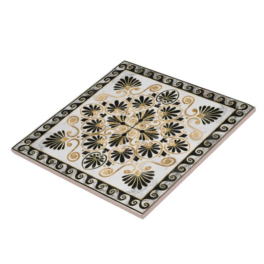 Luxury Greek Ornament Black and White Marble タイル (側面)