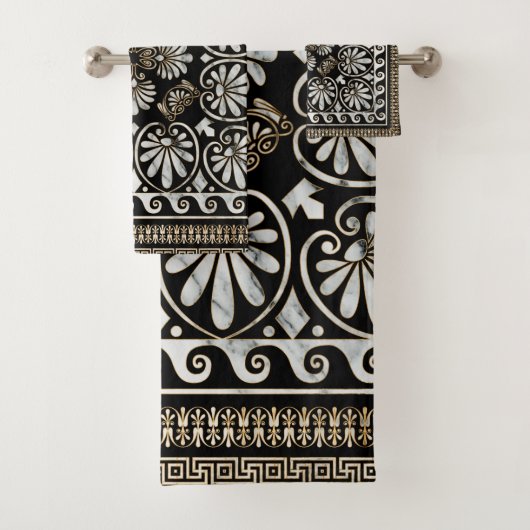 Luxury Greek Ornament Black and White Marble バスタオルセット (インサイチュ)