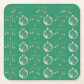 Luxury Green and Gold Bauble Christmas スクエアペーパーコースター (正面)