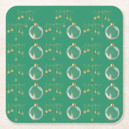 Luxury Green and Gold Bauble Christmas スクエアペーパーコースター