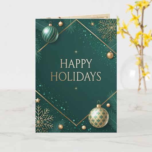 Luxury Green and Gold Christmas カード (黄色い花)