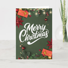 Luxury Green Christmas Card With Golden Accents シーズンカード
