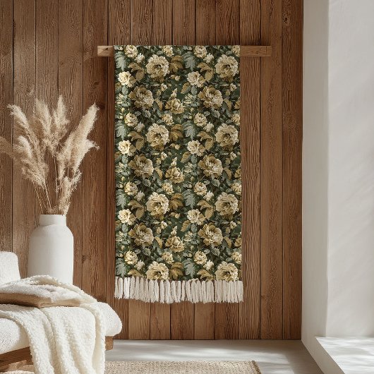 Luxury Green Gold Blanket Chic Pastel Foliage Art フリースブランケット