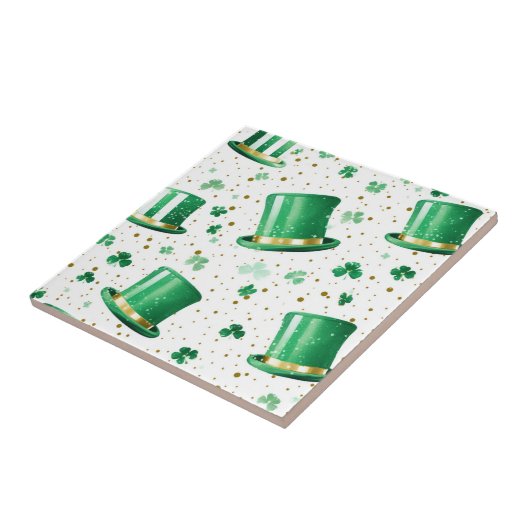 Luxury Green Gold Hats and Shamrocks White タイル (側面)