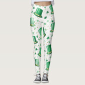 Luxury Green Gold Hats and Shamrocks White レギンス (正面)