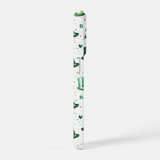 Luxury Green Gold Hats and Shamrocks White iPhoneケース (右側面)