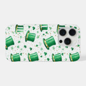 Luxury Green Gold Hats and Shamrocks White iPhoneケース (裏面横)