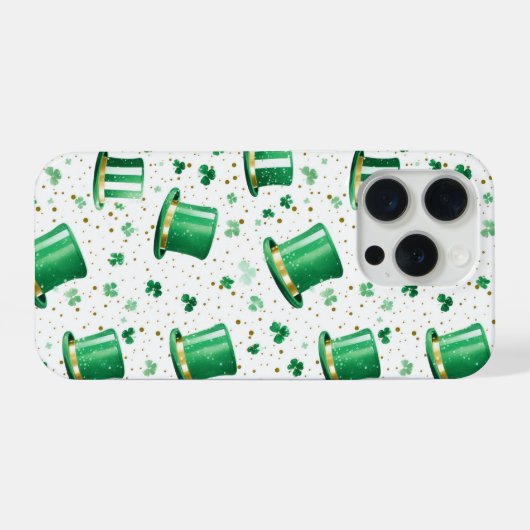 Luxury Green Gold Hats and Shamrocks White iPhoneケース (裏面横)