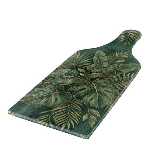Luxury Green Gold Tropical Leaves Pattern カッティングボード (角)