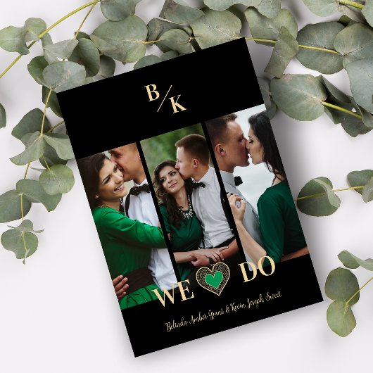 Luxury Green Heart Lace Gold Effect 3 Multi Photos 招待状