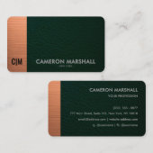 Luxury Green Leather Monogram with Copper Accent  名刺 (正面/裏面)