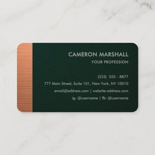 Luxury Green Leather Monogram with Copper Accent  名刺 (裏面)