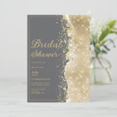 Luxury grey gold glitter classy Bridal Shower 招待状 (スタンド正面)