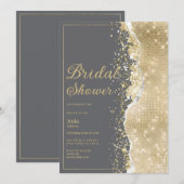 Luxury grey gold glitter classy Bridal Shower 招待状 (正面/裏面)