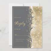 Luxury grey gold glitter classy RSVP  招待状 (正面)