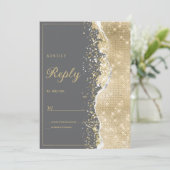 Luxury grey gold glitter classy RSVP  招待状 (スタンド正面)