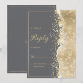 Luxury grey gold glitter classy RSVP  招待状 (正面/裏面)