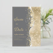 Luxury grey gold glitter classy Save the Date  招待状 (スタンド正面)