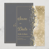 Luxury grey gold glitter classy Save the Date  招待状 (正面/裏面)
